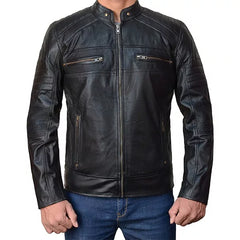 Cafe Racer Lambskin Leather Jacket | Real Lambskin with Quilted Shoulders