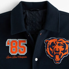 Chicago Bears Varsity Jacket | Classic Navy Blue Wool and Leather