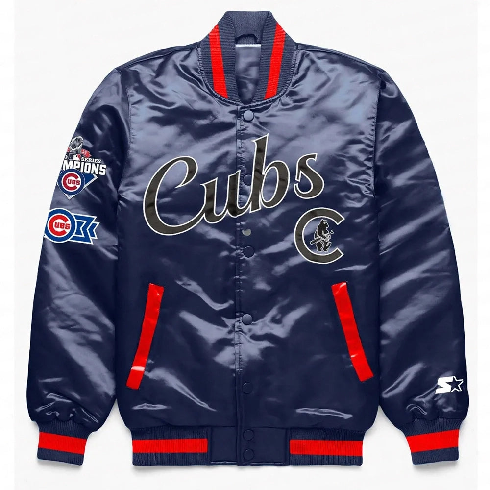 Chicago Cubs Navy Satin Jacket | Bold Navy Blue Sportswear