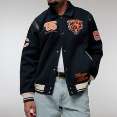 Chicago Bears Varsity Jacket | Classic Navy Blue Wool and Leather