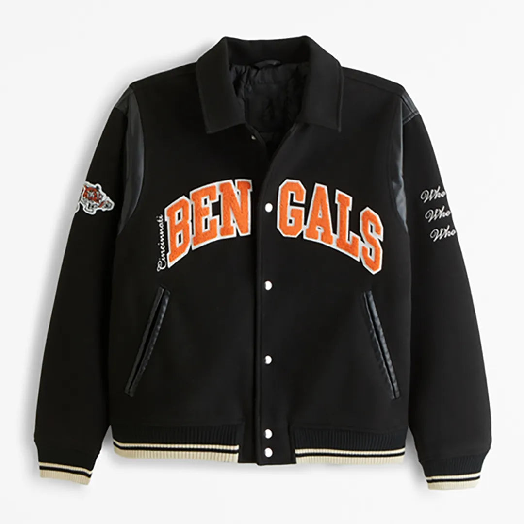 Cincinnati Bengals Varsity Jacket | Classic Black Wool & Leather Design