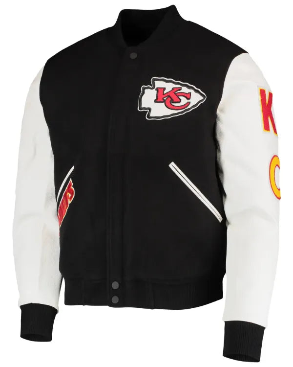 Kansas City Chiefs Black and White Varsity Jacket | Premium Wool and Leather Design