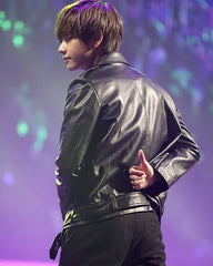 BTS Kim Taehyung Black Leather Jacket | Real Leather with Soft Viscose Lining