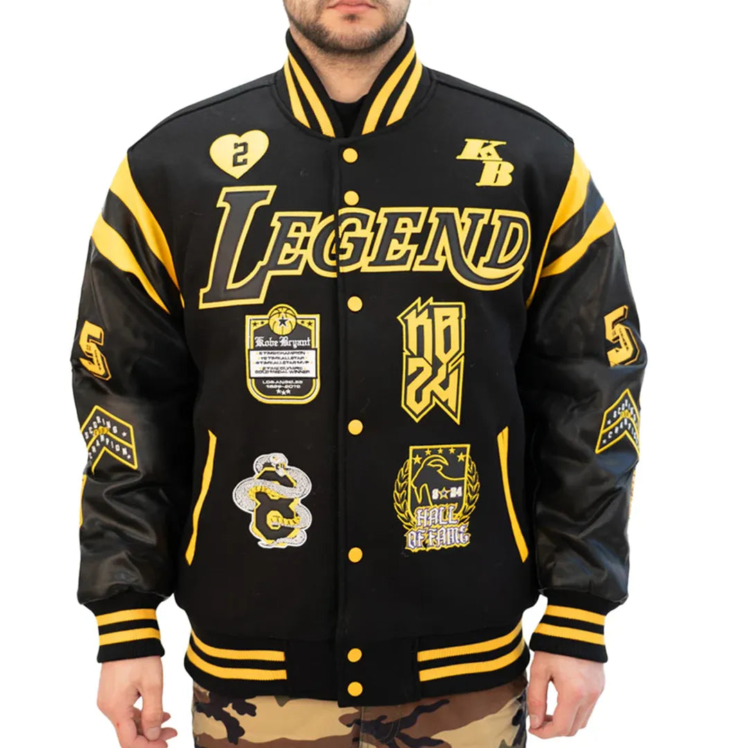 Kobe Collage Varsity Jacket | Black Wool and Leather Tribute