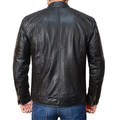 Cafe Racer Lambskin Leather Jacket | Real Lambskin with Quilted Shoulders