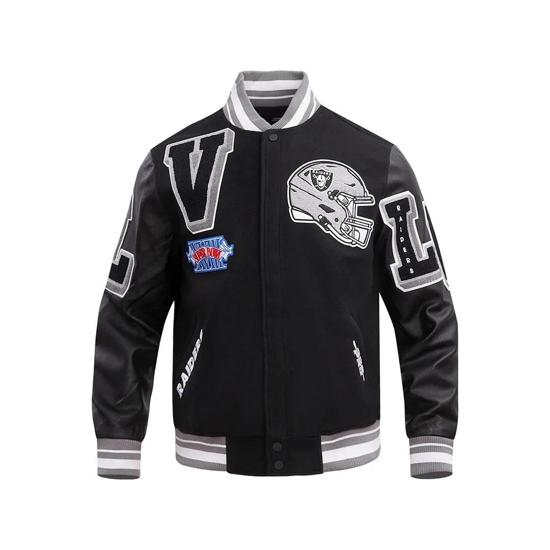 Las Vegas Raiders Mashup Varsity Jacket | Classic Black Fleece Design