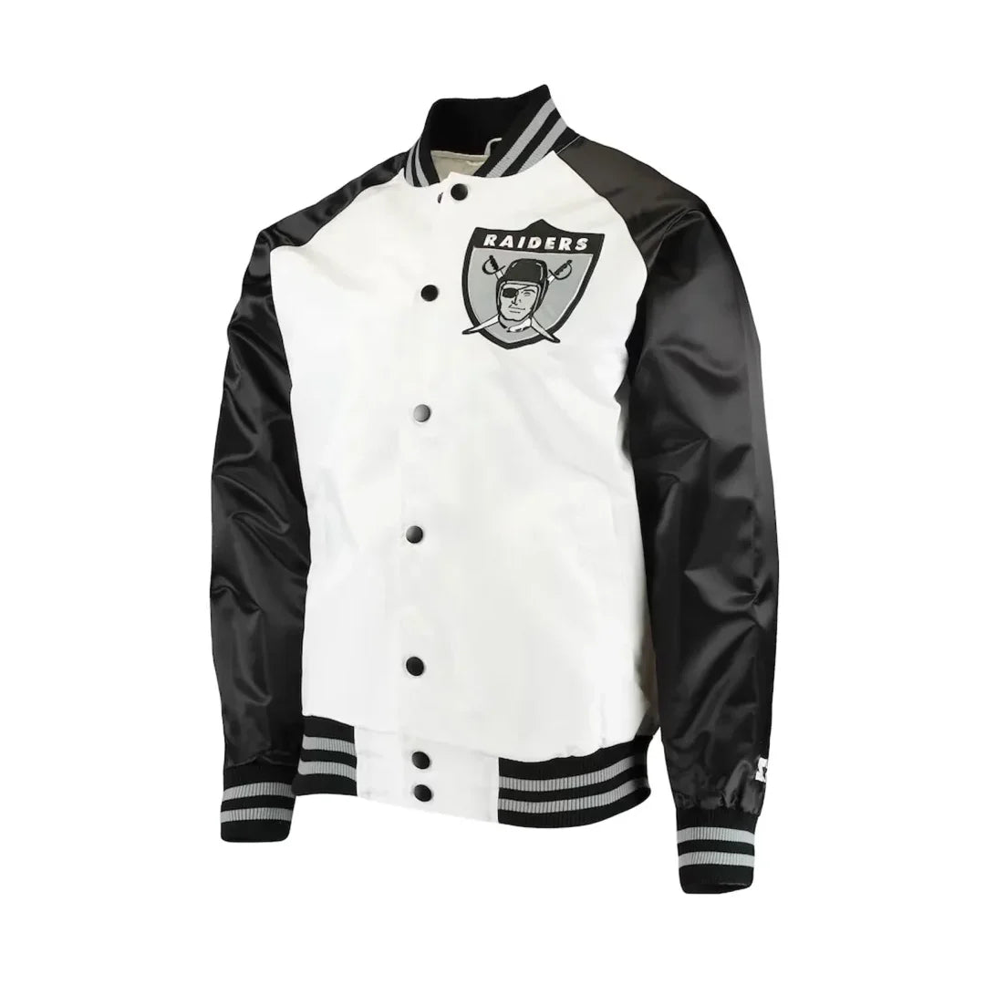 Las Vegas Raiders Throwback Jacket | Classic White & Black Satin Style