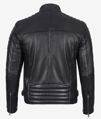 Cafe Racer Leather Jacket with Padded Shoulders | Stylish Black Motorcycle Outerwear