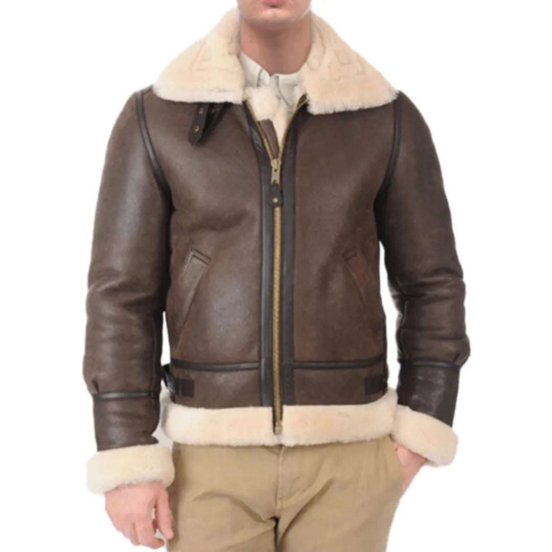 Men B3 Bomber Shearling Leather Jacket | Genuine Leather with Shearling Lining