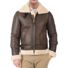 Men B3 Bomber Shearling Leather Jacket | Genuine Leather with Shearling Lining