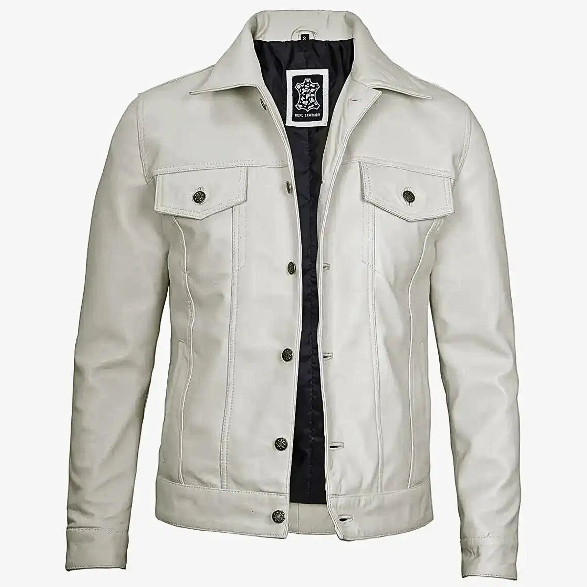 Men’s Off-White Leather Trucker Jacket | Stylish Lambskin Classic