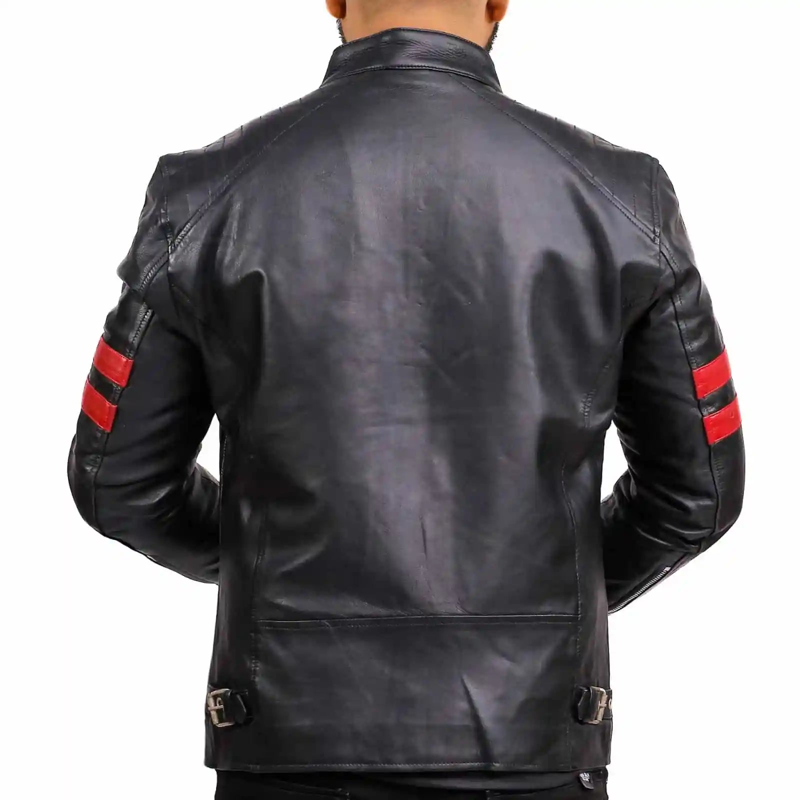 Men’s Cafe Racer Red Striped Leather Jacket | Bold Design and Classic Style