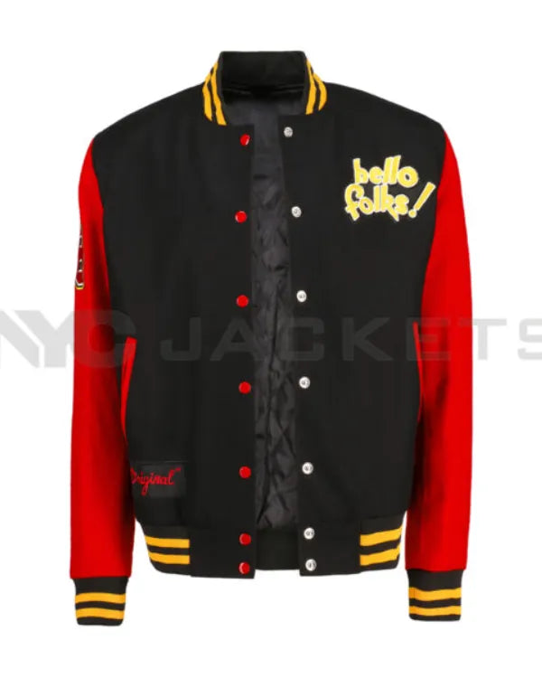 Mickey Mouse and Pluto Varsity Jacket | Classic Red & Black Wool Design