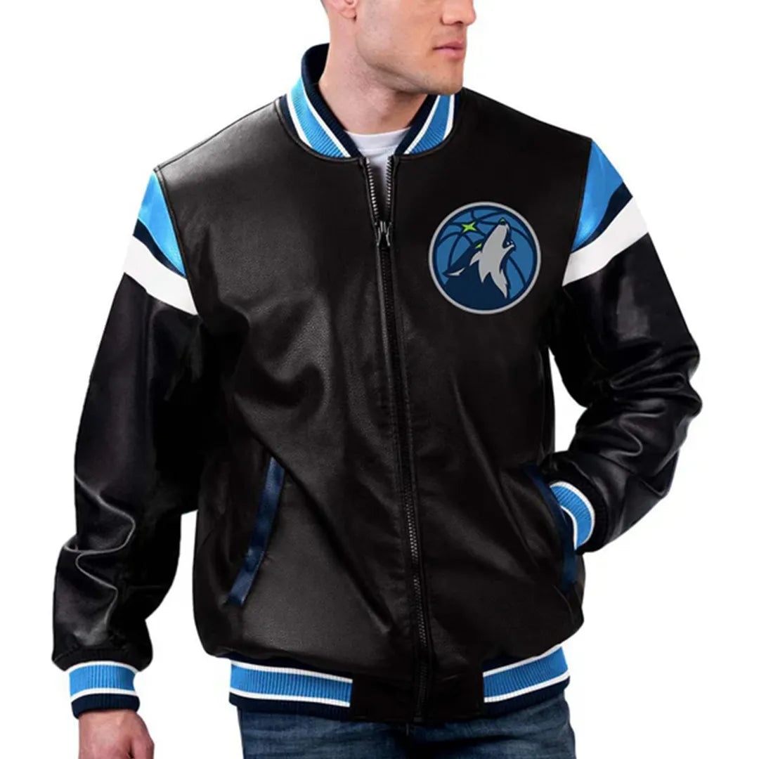 Minnesota Timberwolves Leather Jacket | Sleek Black Team Spirit Outerwear