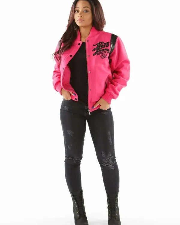 Pelle Pelle Brooklyn Tribute Varsity Jacket | Pink Wool & Leather Design