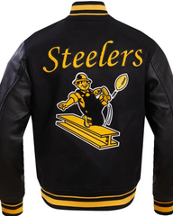 Pittsburgh Steelers Black Varsity Jacket | Wool & Leather Design
