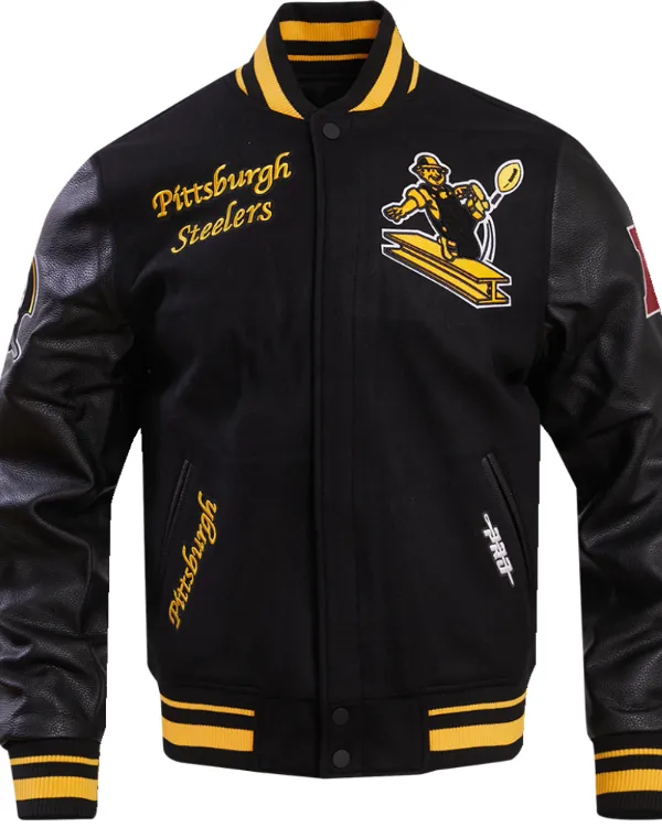 Pittsburgh Steelers Black Varsity Jacket | Wool & Leather Design