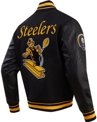 Pittsburgh Steelers Black Varsity Jacket | Wool & Leather Design