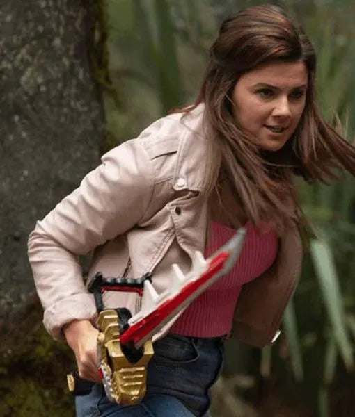 Amelia Jones Power Rangers Dino Fury Biker Jacket | Pink Genuine Leather