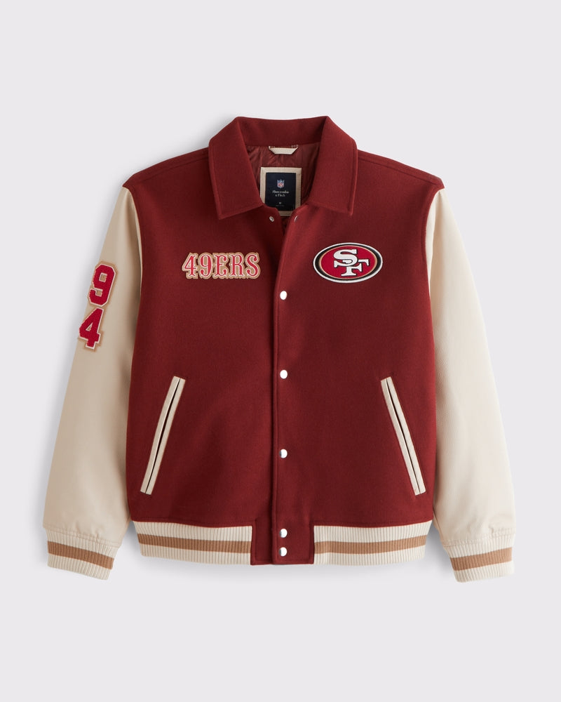 San Francisco 49ers Varsity Jacket | Red & Cream Wool & Leather Design