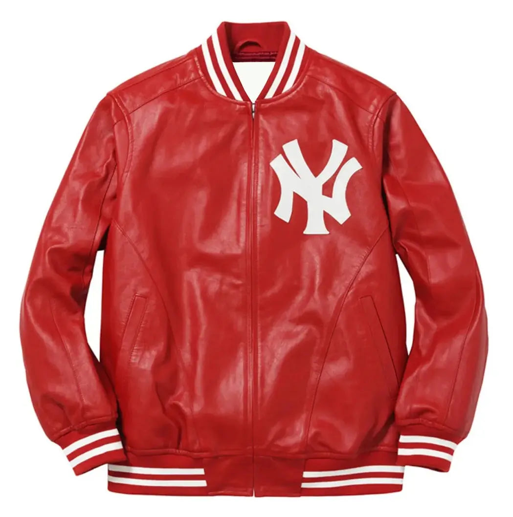 Supreme NY Yankees Leather Varsity Jacket | Iconic Red and Navy Blue Style